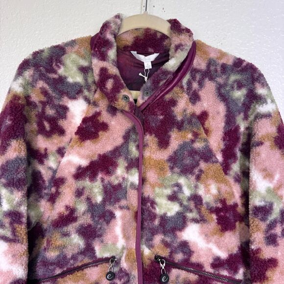 Calme Jacket Womens Small Fleece Bomber Watercolor Floral Boho Cosmic Lined Coat - Picture 6 of 12